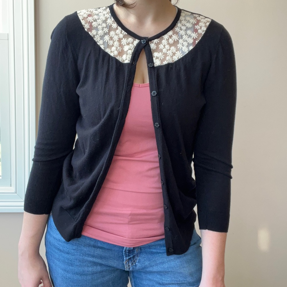 Embroidered Floral Black Cardigan